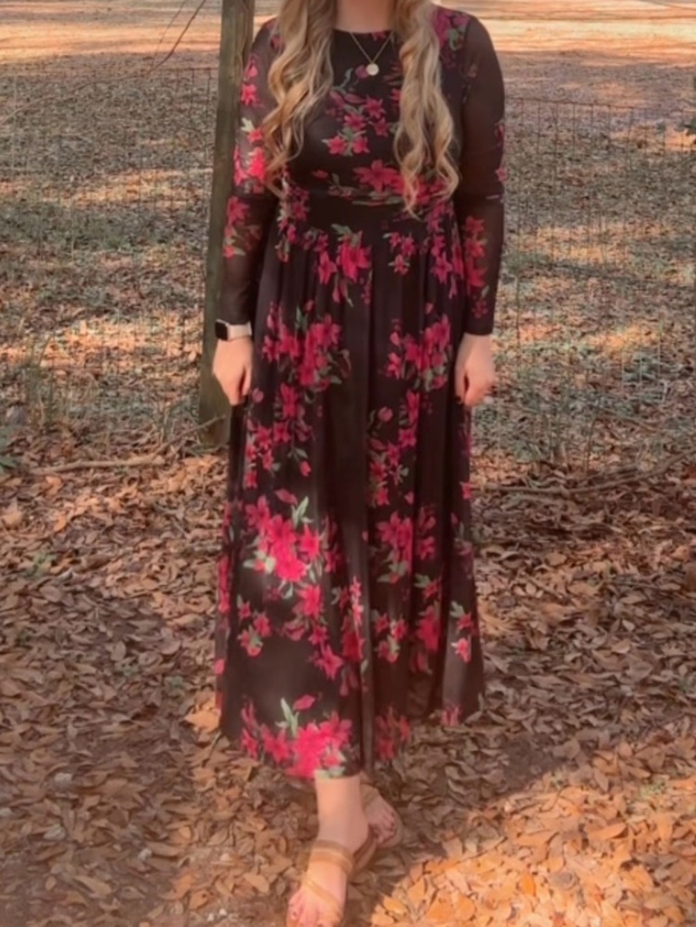 Long Sleeve Maxi Floral Dress (Size L)